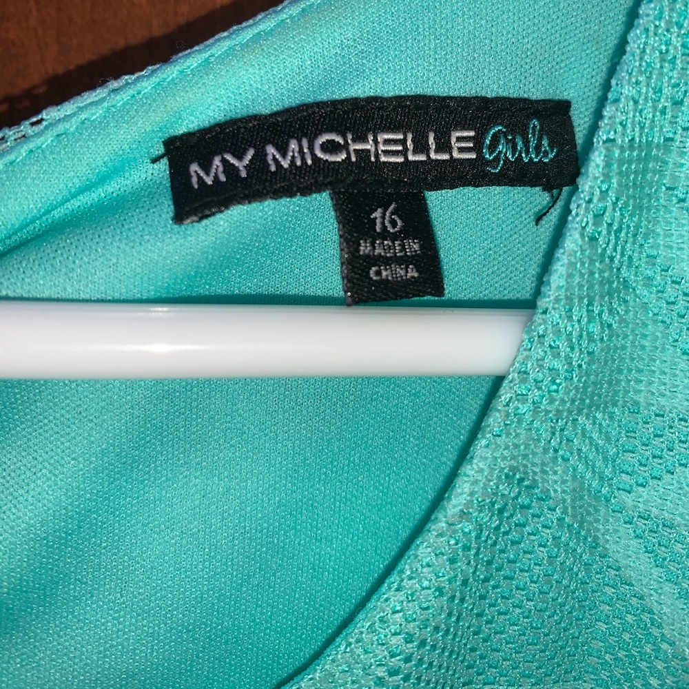My Michelle Girls Teal Hi-Low Dress - Picture 5 of 5